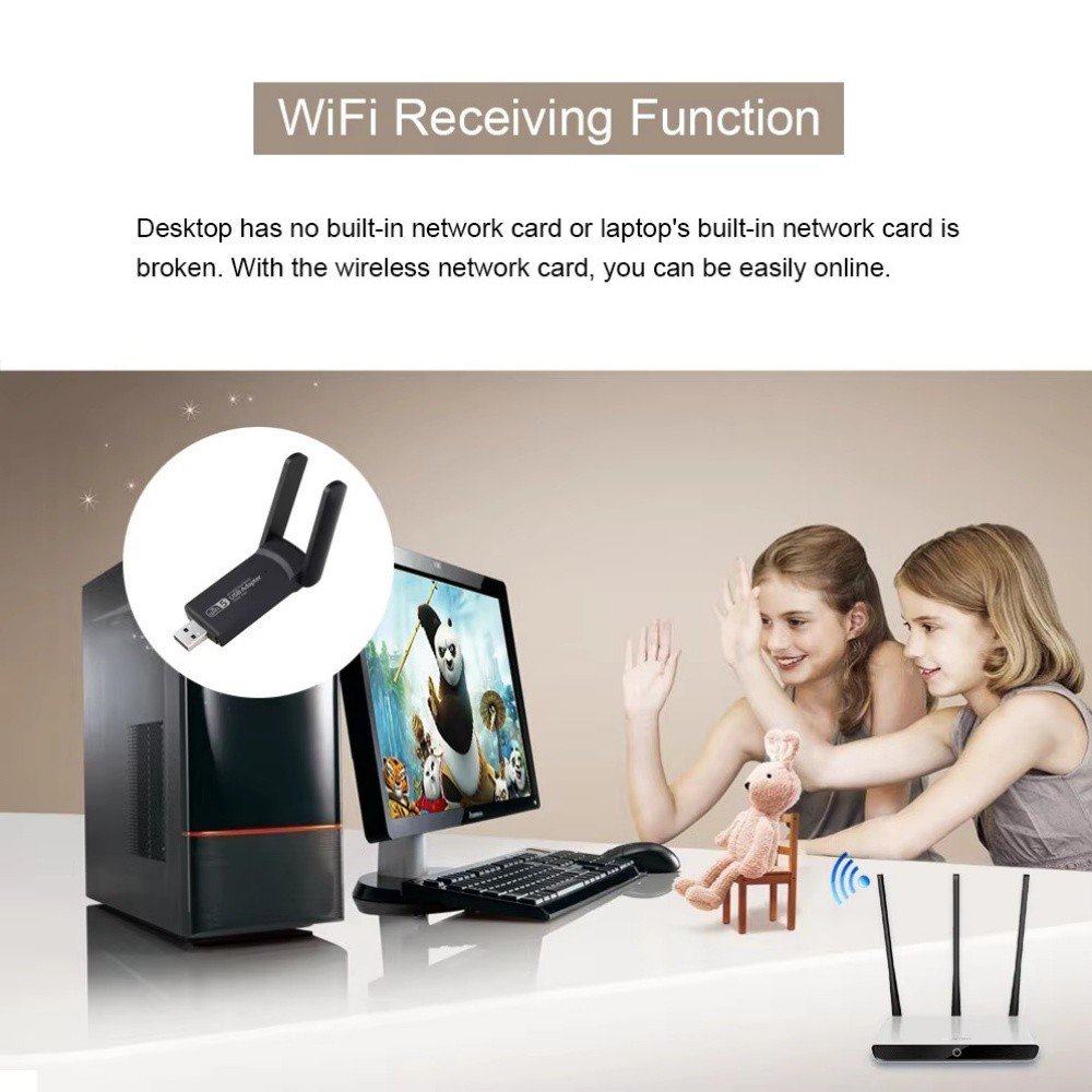 USB Wi-Fi adapteris UWA-1 1300Mbps 802.11ac/a/b/g/n juodas - Image 2