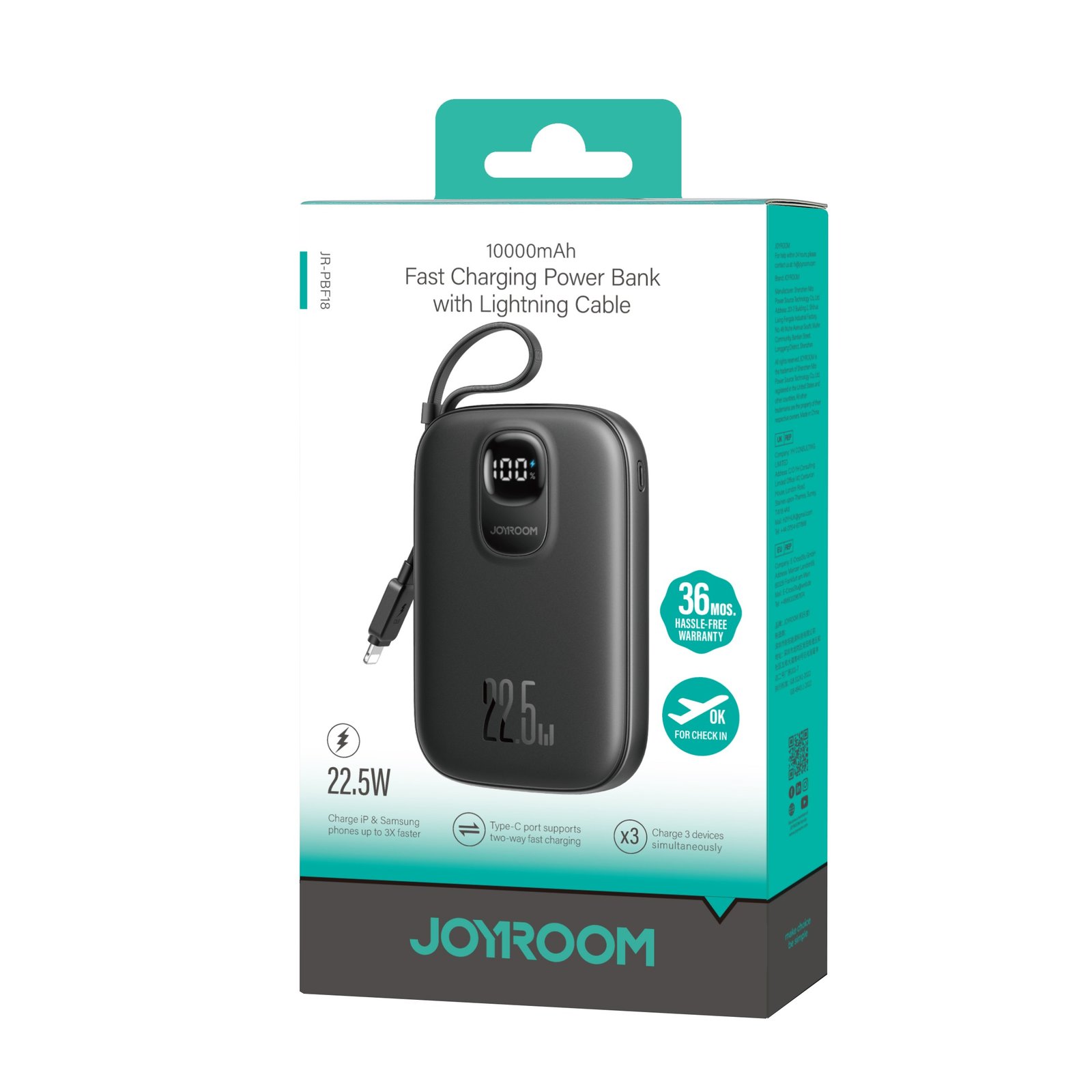 Išorinė baterija Power Bank Joyroom JR-PBF18 22.5W with Lightning cable 10000mAh juoda - Image 6
