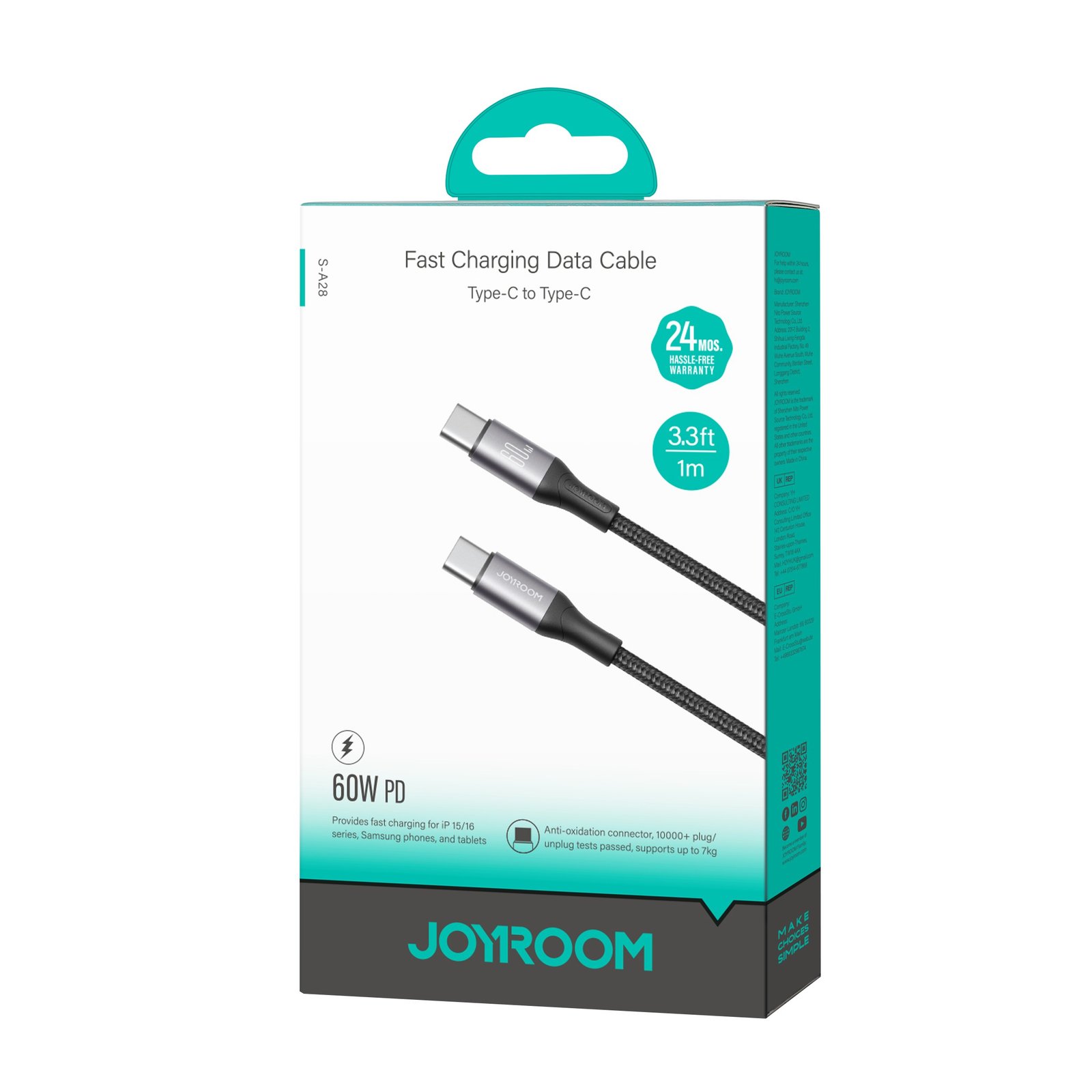 USB kabelis Joyroom S-A28 USB-C to USB-C 60W 1.0m juodas - Image 7