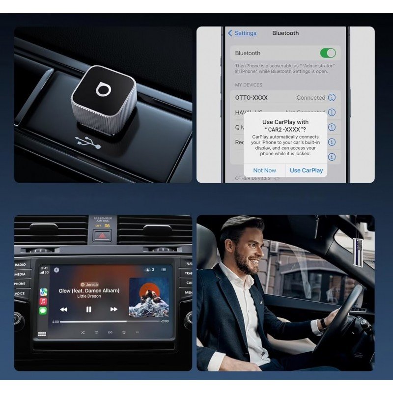 Belaidis CarPlay/Android Auto adapteris Ottocast Mini Cube juodas CP88-T2 - Image 4