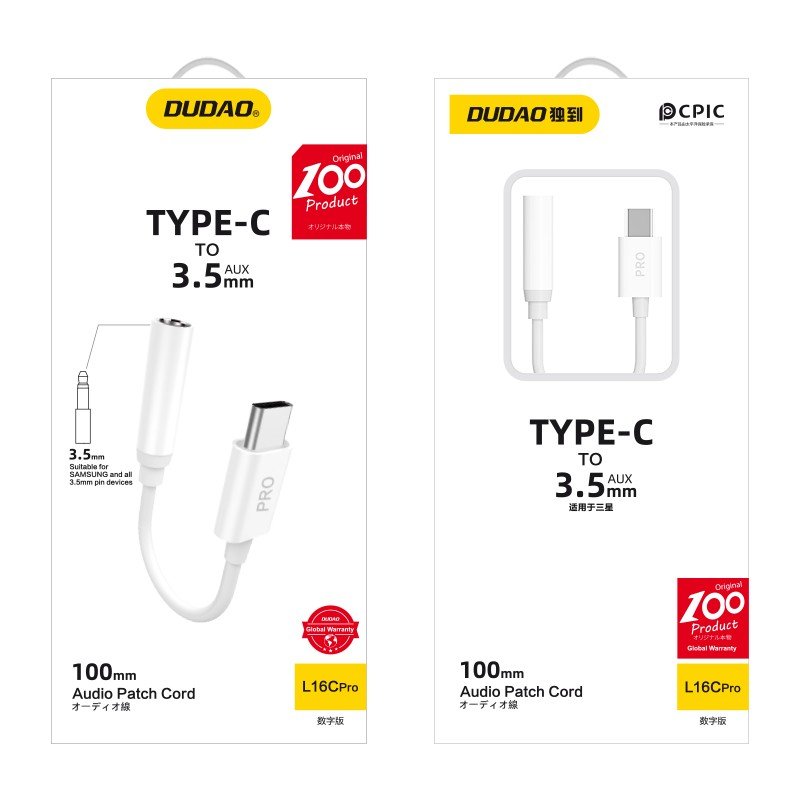 Audio adapteris Dudao L16CPro USB-C to 3.5mm baltas - Image 2