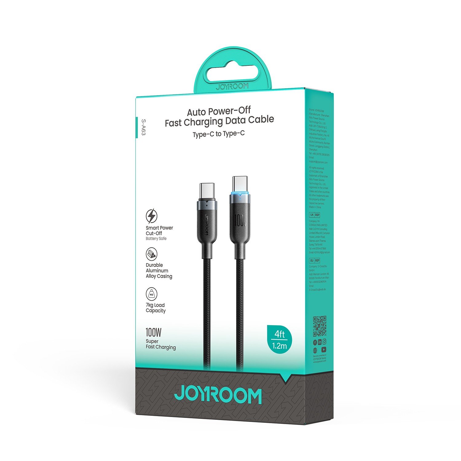 USB kabelis Joyroom S-A63 USB-C to USB-C 100W 1.2m juodas - Image 7
