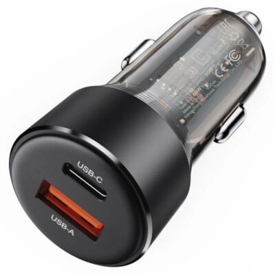 Automobilinis įkroviklis Acefast B12 60W USB-C/USB-A juodas