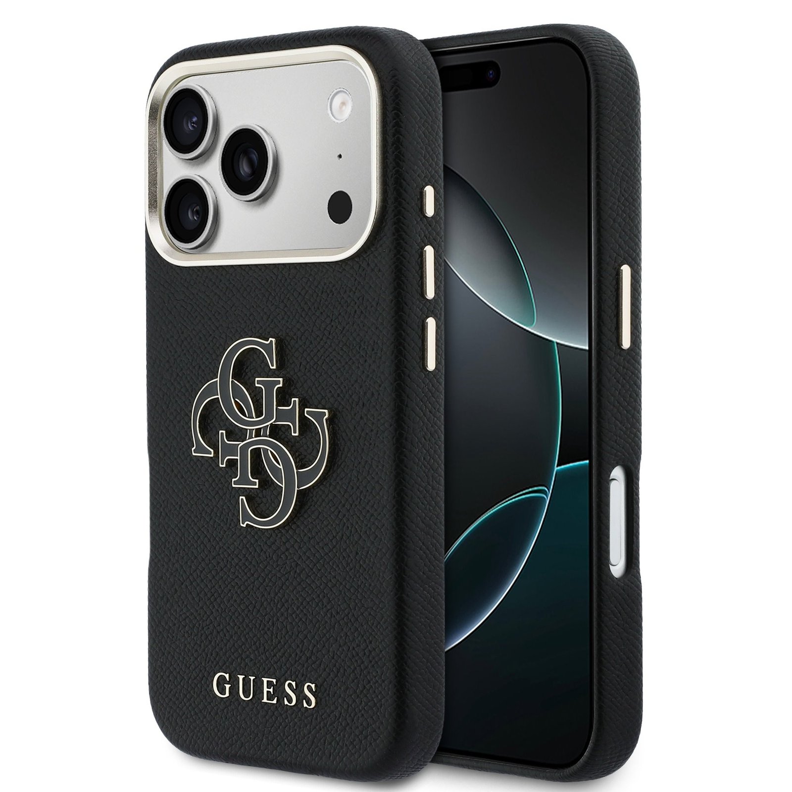 Dėklas Guess PU Grained 4G Resin Metal Logo Apple iPhone 17 Pro Max juodas